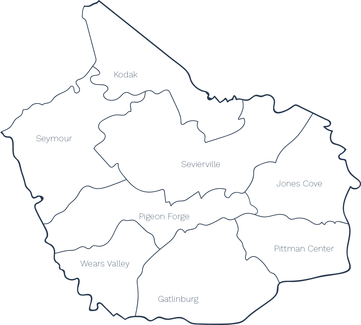 Gray blue outline of the communities in the Smokies