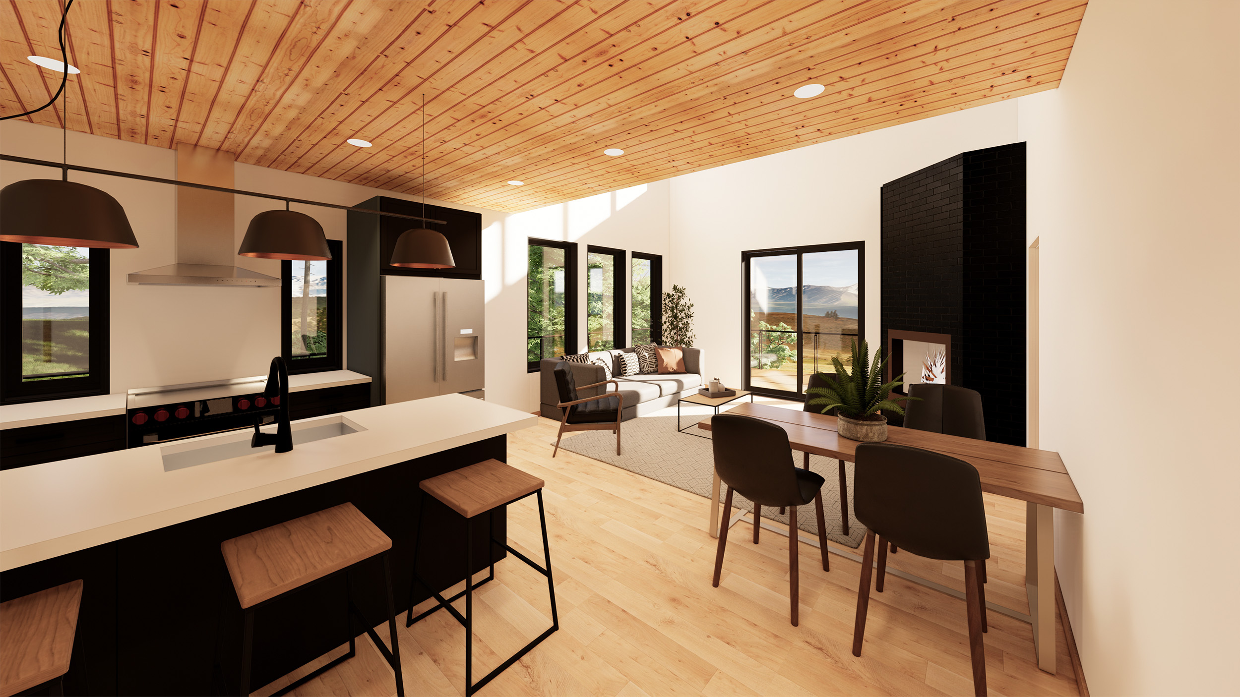 Mock up of the interior of the 3 bedroom cabin in The Lodges at Reedmont.