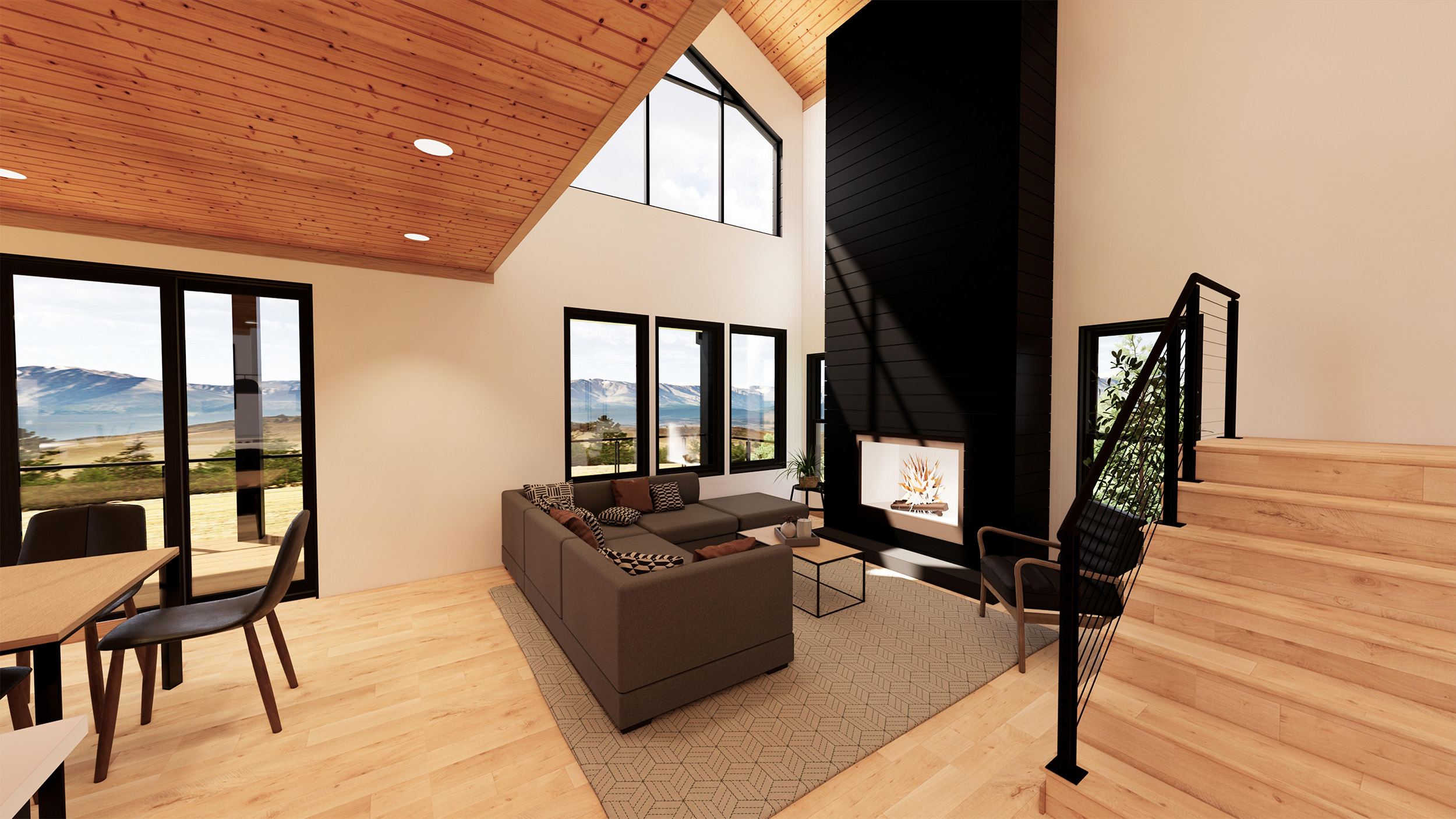 Mock up of the interior living area of the 4-5 bedroom cabins in the lodges at reedmont