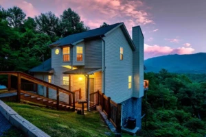 Gatlinburg home for sale with mountain views at sunset